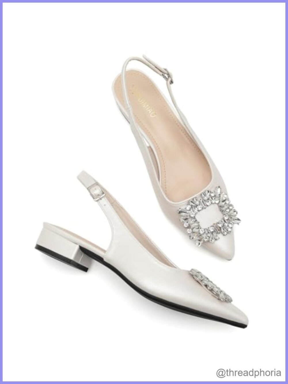 Slingback Low Heel Pumps Pointed Toe Rhinestone Buckle Dress Shoes - Picture 5 of 6